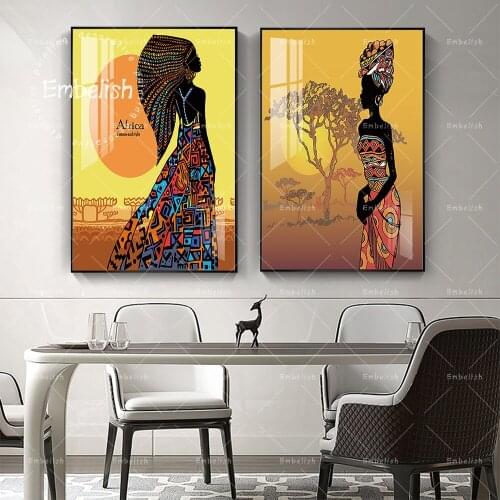 Modern Artwork For Living Room HD Spray On Canvas Painting Home Decoration Beautiful African Woman Figure Wall Art Cuadro Poster