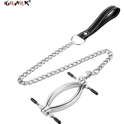 Stainless Steel Clitoris Stimulator Labia Clamp Vagina Open BDSM Bondage Sex Toys for Women Couples Clitoral Pussy Adult Games