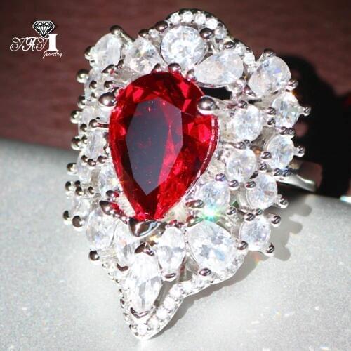 YaYI Jewelry Princess Cut 9.2 CT Red Zircon Silver Color Engagement Rings wedding Heart Rings Girls Party Rings Gifts 873