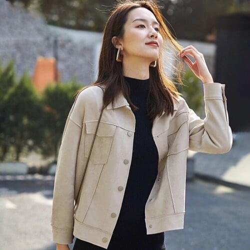 2021 New Autumn Short Suede Jacket Women Korean Fashion Thin Outerwear Coat Spring Casual Streetwear Beige Pink Chaquetas Mujer