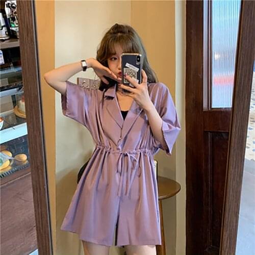 Summer 2020 New Korean Version Of Suit Neck Wide Leg Jumpsuit Women Hang Sense High Waist Loose Casual Pants Shorts