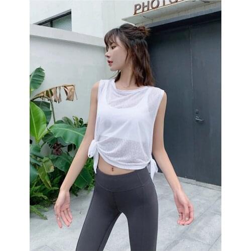 Women Sport Tops Loose Sleeveless Gym Top Thin Mesh Transparent Yoga Shirts Workout Clothes Fitness T-Shirts Running Tank Tops