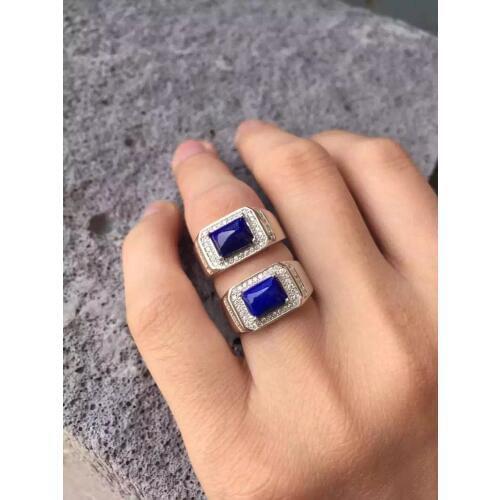 Natural blue lapis lazuli Ring Natural gemstone Ring 925 sterling silver trendy Luxury big heavy Square women men party Jewelry