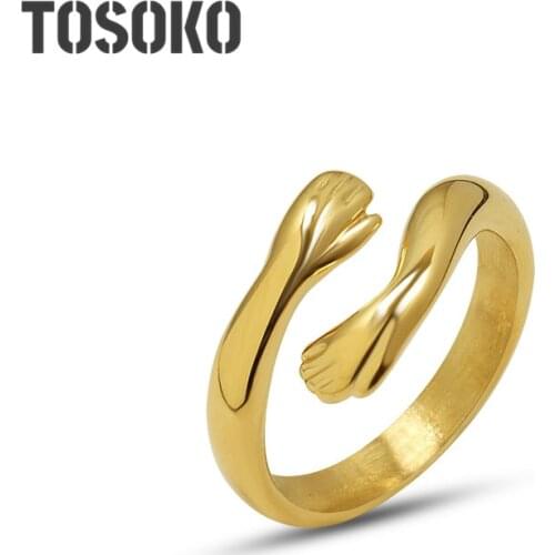 TOSOKO Stainless Steel Jewelry Hands Embracing Your Open Ring Womens Fashion Tail Ring Index Finger Ring BSA203