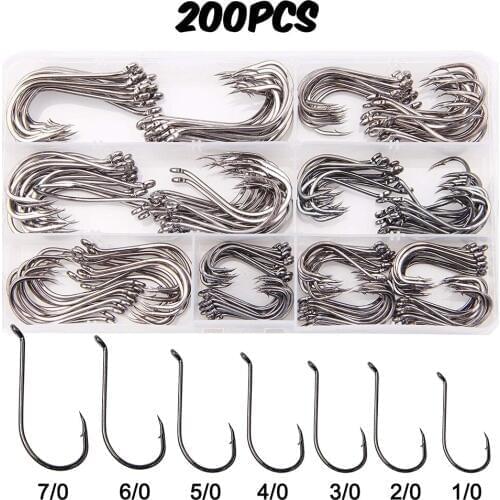200Pcs/Box Octopus Fishing Hook Black High Carbon Steel Strong Circle Hooks For Bass Trount Salterwater Freshwater Fishing