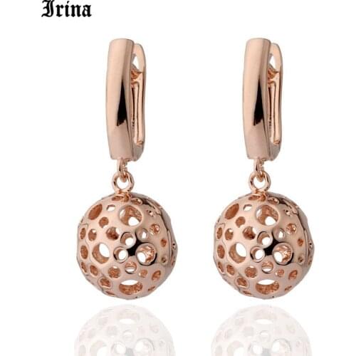 2020 New Hot 585 Rose Gold Color Fashion Hollow Metal Round Gold Ball Pendant Earrings For Women Party Wedding Jewelry Earrings