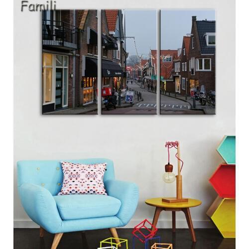 3 Panel Modern Printed Netherlands City Wall Painting Canvas Landscape Art Home Decor Wall Pictures For Living Room No Frame