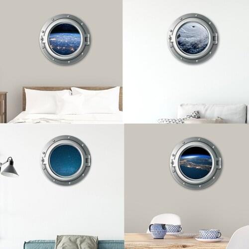 3D Spacecraft Window Wall Stickers Kids Rooms Living Room Bedroom Outer Space Wall Art Decals Mural Poster Sticker Home Decor
