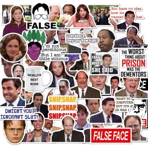 50pcs The Office TV Comedy Stickers Michael Jim Dwight Pam Ryan Howard Friends Cartoon Anime Laptop Bicycle Guitar Decorative