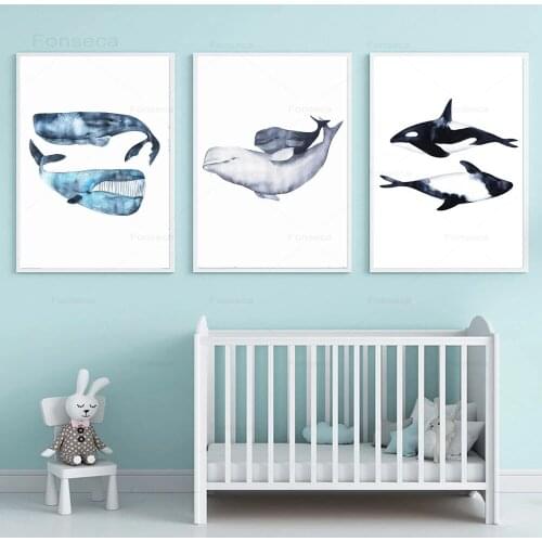Watercolor Whales Canvas Artwork Posters and Prints Wall Art Painting Wall Pictures For Living Room Nordic Picture Decoration