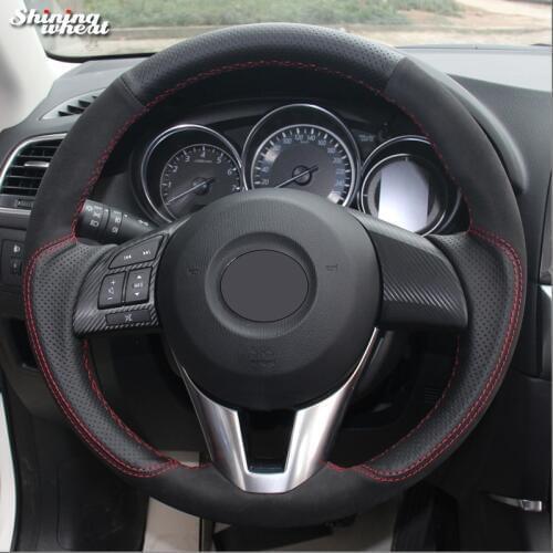 Shining wheat Black Leather Black Suede Car Steering Wheel Cover for Mazda 3 Axela 2013-2016 Mazda 6 Mazda 2 2015-2017 Atenza