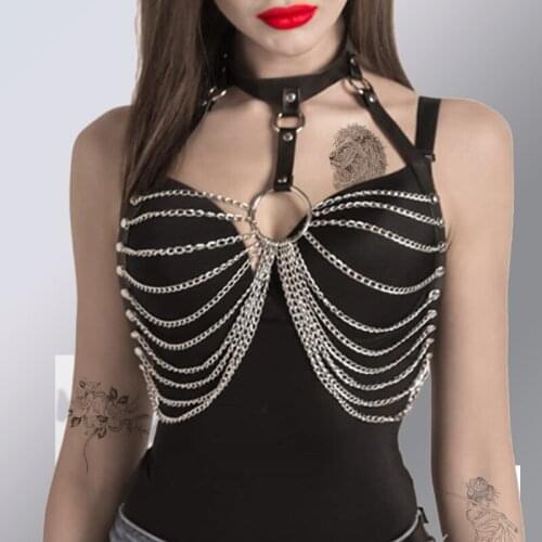 BAFEI Chest Bondage Lingerie Gothic Leather Harness Women Chain Body Thigh Garter Belt Sexy Set Goth Clothes Underwear Woman