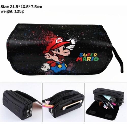 Game Super Mario Pencil Case Women Student Travel Makeupbag Canvas Zip Penbag Cartoon Boys Girls Cosmetic Bags Stationery Gift