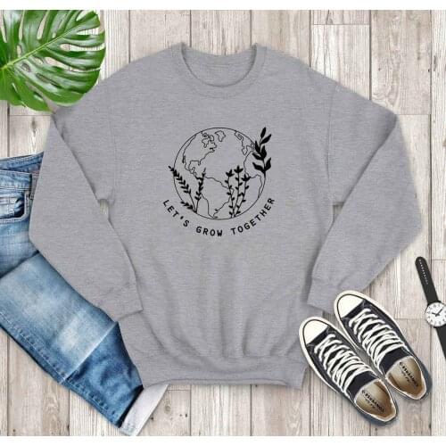 Earth Day Lets Grow Together Earth Awareness sweatshirt graphic women fashion pure cotton casual hipster pullovers grunge tops