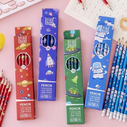 10 boxed wooden pencils with eraser HB pencil Cartoon planet writing pen cute Student pen kawaii School supplies gifts pen prize