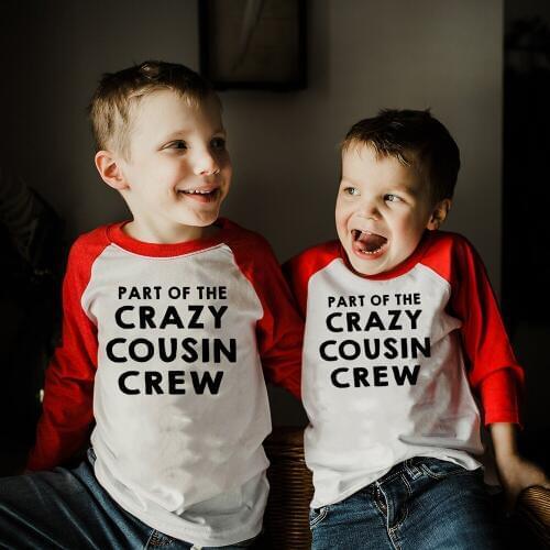Part of The Crazy Cousin Crew Kids Boys Girls Ralgan Long Sleeve T Shirt Children Toddler Party Funny Tops Tee Shirts Fashion