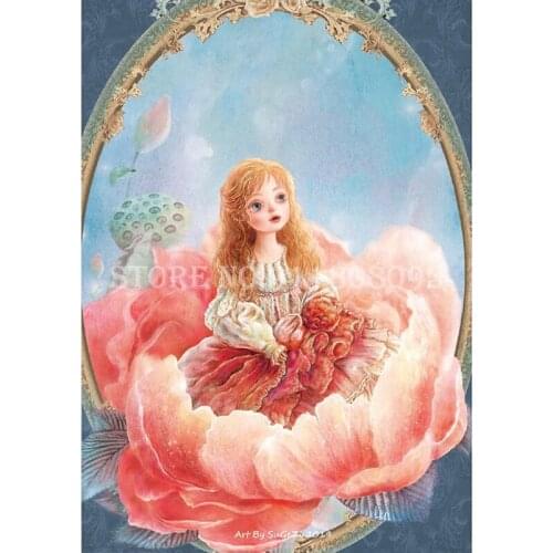 Diy Diamond Embroidery Kit Lotus Flower Girl Diamond Painting Cross Stitch Mosaic Pictures Rhinestones Handcraft Gift Room Decor