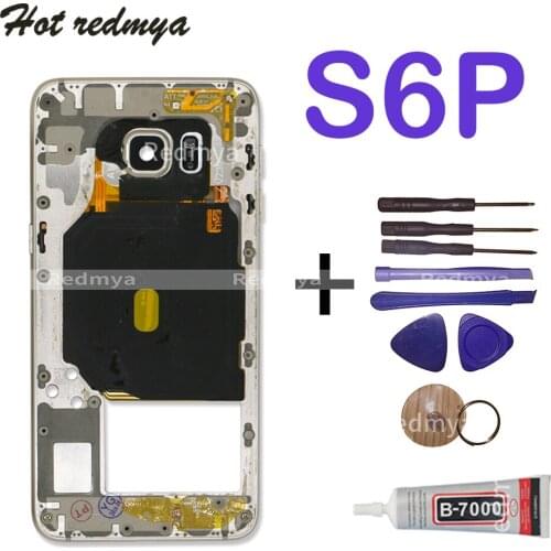 For Samsung Galaxy S6 Edge Plus G928 G928F Middle Back Frame Chassis Plate Bezel Back Housing Replacement + Camera Glass Lens
