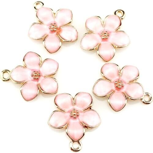 20Pcs/Lot Drop Oil Cherry Blossoms Flowers Charms Making Metal Plant Camellia Pendant Women Necklaces Jewelry Wholesale 22220