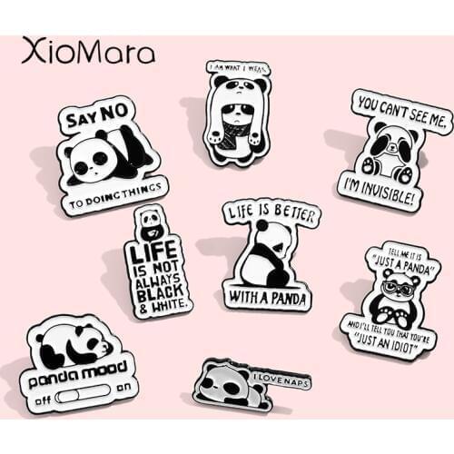 I Love Siesta Panda Enamel Pins Creative Meme Banner Black White Animals jewelry Badges Brooches Pins For Friends