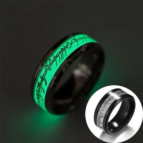 Luminous Fluorescent Magic Letter Engagement Wedding Ring Men and Women Stainless Steel Ring Female