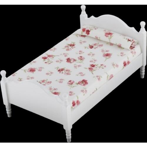 1/12 Dollhouse Miniature Wooden Double Bed For Bedroom Accessories