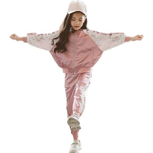 Girl Clothes Patchwork Jacket & Pants Girls Clothes Lace Clothes For Girls 6 8 10 12 14 Year Autumn Sport Tracksuit For Girls