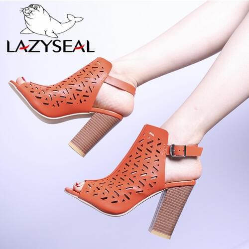 LazySeal New Summer Block Heels Buckle Strap Shoes Women Sandals Gladiator Fish Mouth Wedge Sandals Female Shoes Plus Size 34-43