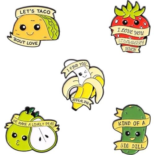 Banana And Strawberry Lapel Pins Cute Enamel Badges Fashion Cartoons Anime Fruit Brooches For Women Mini Hijab Pins Metal Brooch
