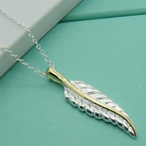 Fashion 925 Sterling Silver Feather Pendant Necklace For Women Wedding Engagement Party Jewelry Gift