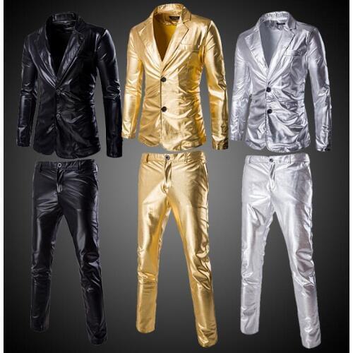 Men suits designs masculino homme terno stage costumes for singers men gold blazer dance clothes jacket style dress silver black