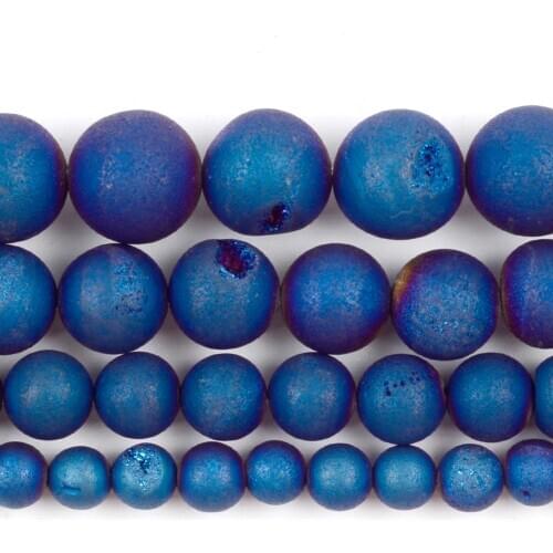 Natural Glossy Blue Druzy Agates Stone Beads Round Loose Spacer Beads For Jewelry Making 6/8/10/12mm DIY Bracelet Necklace