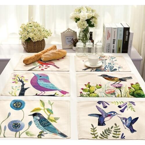 Non-slip insulation Placemat coaster for table dinner Cartoon Bird Table Mats cotton linen Pads Home Decor 42*32cm 0004