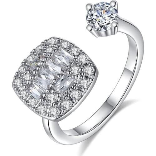 New Trendy Cubic Zirconia Crystal Square Rings Luxury Classics Geometric Design Open Rings For Women And Girls Wedding Jewelry