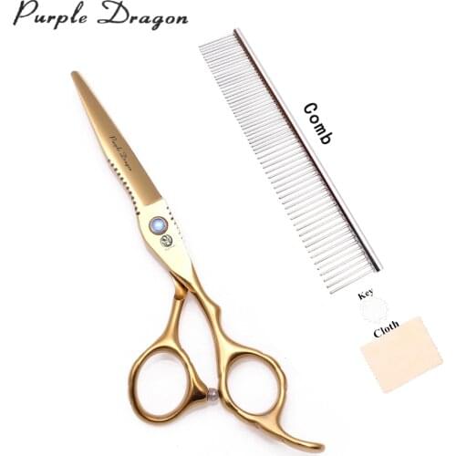 Pet Grooming Scissors 6.0" Purple Dragon JP Stainless Dog Shears Gold Straight Scissors Thinning Shears Dog Grooming Glove Z1011