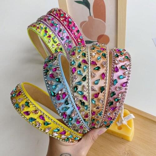 Luxury Candy Color Full Diamond Wide-brimmed Headband Fashion Hair Accessories Women Baroque Chain Diamond Hairbands Hair Hoop