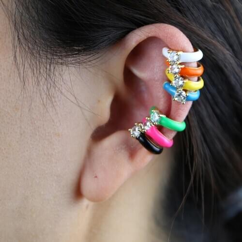 Single Zircon enamel color Small Ear Cuff For Girls Gold Earcuff Cute Cartilage Clip on Earrings No Pierced Women Punk Jewelry
