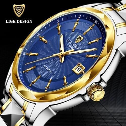 LIGE Original Brand Wrist Watch Men Automatic Self-Wind Tungsten Steel Waterproof Business Mechanical Watches Relogio Masculino