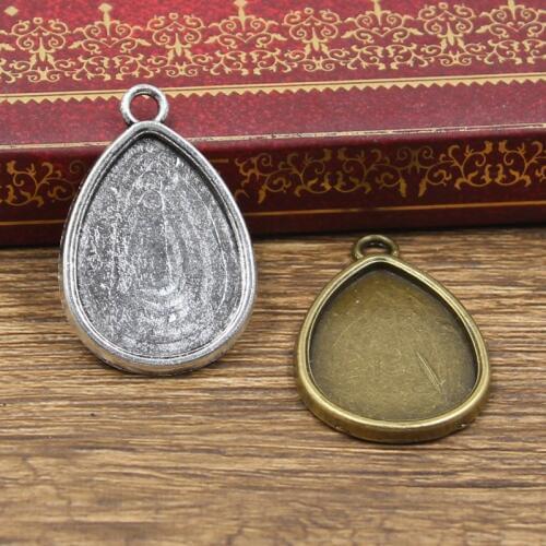 5pcs Cabochon Base Fit Setting 25x18mm Inner Size Antique Bronze Silver Color Water Drop Shape DIY Jewelry Making Findings