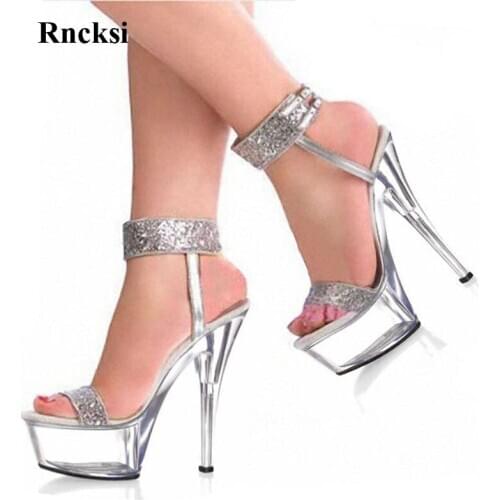 Rncksi Elegant Crystal 15CM Sexy Super High Heel Platforms Pole Dance/Performance/Star/Model Shoes, Wedding Shoes