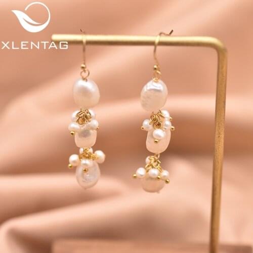 XlenAg Natural Threelayer Light White Baroque Irregular Pearl Earrings Star Ladies Accessories Jewelry Aretes Largos GE0963