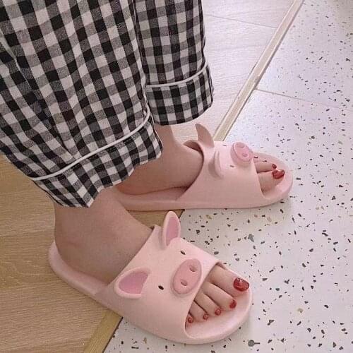 Summer Cute Slippers Pig Cartoon Slipper Indoor Flat Shoes For Women And Men Couple Outdoor Beach Cozy Flip Flops Slides Women