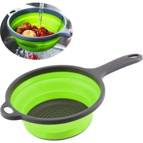 Foldable Silicone Fruit Vegetable Washing Basket Colander Strainer With Handle Strainer Collapsible Drainer Kitchen Tools