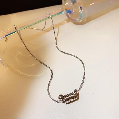 SRCOI Punk Geometric Spring Coil Tube Thin Snake Chain Necklace Minimalist Geometric Silver Color Spirl Metal Pendant Jewelry
