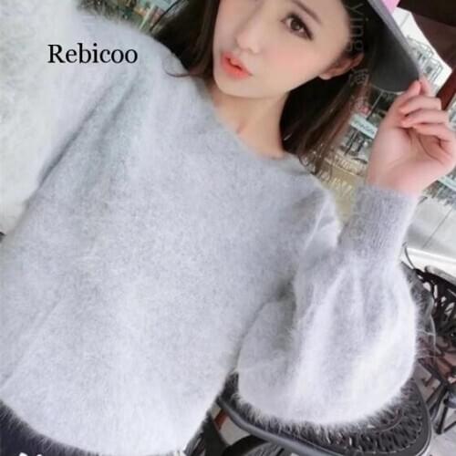 Autumn Winter New Korean Women Elegant Velvet Fluffy Sweaters Female Knitted Long Sleeve Candy Pullovers Femme Tricot Pull