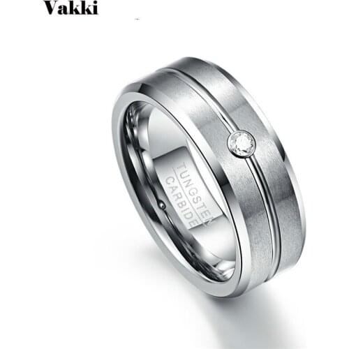 VAKKI 8mm Zircon Classic Men Ring Tungsten Carbide Ring Faceted Wedding Bands Mens Jewelry Anillos para hombres Pierscienie