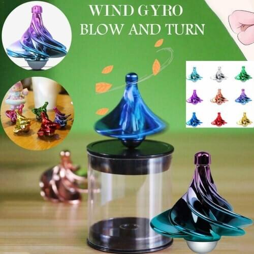 Wind Blowing Spinning Top Pneumatic Gyro Decompression Toy Gyro Colorful Wind Blow Turn Airflow Gyro Decompression Toys Gifts