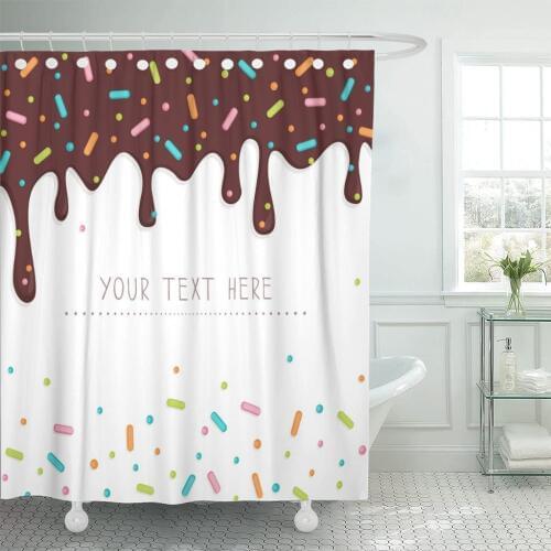 Colorful Graphic Chocolate Cake Topping Sprinkles Text Space Green Shower Curtain Waterproof Fabric 72 x 78 Inches Set with Hook