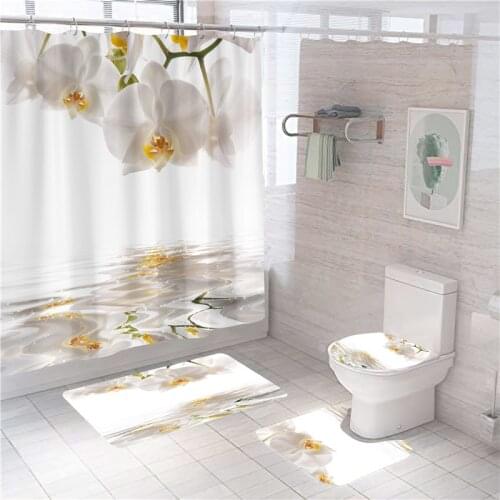 Beautiful Flower Print Shower Curtain Set Waterproof Bathtub Screen Soft Bath Mats Carpets Rugs Bathroom Accessories Home Decor