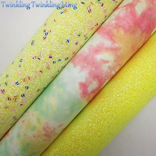 YELLOW Glitter Fabric with Sequins, Cloudy Cotton Fabric Sheets For Bow A4 21x29CM Twinkling Ming XM955